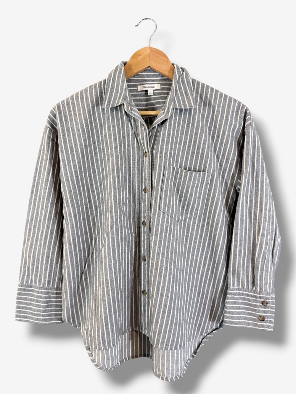Madewell Flannel Button Down Shirt XS Gray White Stripe Cotton Casual Preppy